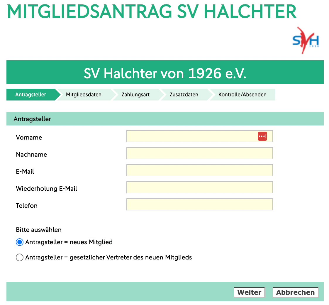 Mitgliedsantrag online SV Halchter